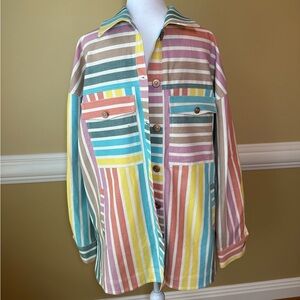 Nocturne 2XL Striped Shacket Shirt Jacket Colorful Stripes Front Button Down NWT